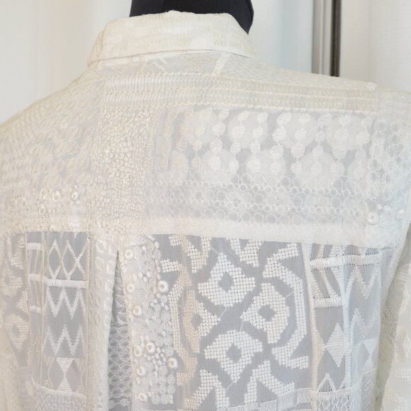 Alice + Olivia Tanisha White Embroidered Patchwork Button Down Tunic Shirt Sz S - Picture 8 of 9